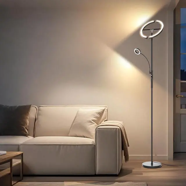 Alt view image 6 of 7 - Upgraded 2-in-1 LED Floor Lamp - Dimmable Mother-Daughter Standing Lamp with Remote&Touch Control, 29W Bright Floor Reading Light, Black Modern Standing Light for Living Room Bedroom Office