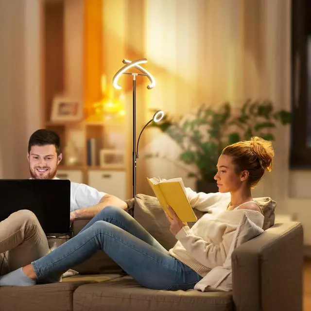 Alt view image 7 of 7 - Upgraded 2-in-1 LED Floor Lamp - Dimmable Mother-Daughter Standing Lamp with Remote&Touch Control, 29W Bright Floor Reading Light, Black Modern Standing Light for Living Room Bedroom Office