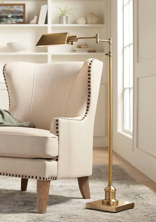 Main image of Regency Hill Jenson Traditional Farmhouse Metal Adjustable Pharmacy Floor Lamp Swing Arm 54" Tall Aged Brass Metal Shade Standing Pole Light for Living Room Reading House Bedroom Home Office