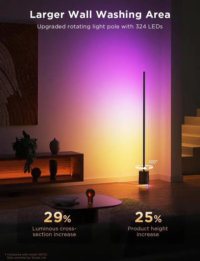 Alt view image 4 of 7 - Govee Floor Lamp Pro, RGBICWW LED Lamp with Bluetooth Speaker and White Noise, 2100 Lumens Standing Lamp, Works with Matter, 16 Million Colors, Music Sync, Floor Lamp for Bedroom, Living Room