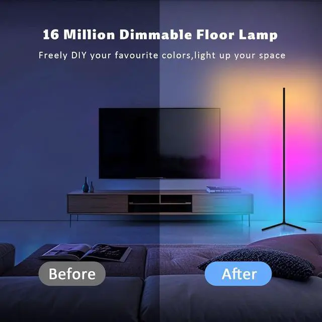 Alt view image 3 of 7 - Corner Lamp, Led Floor Lamp, RGB Ambient Lighting, Smart Modern Floor Lamp with Remote, Color Changing Dimmable Corner Light with Music Sync, Mood Lighting for Bedroom, Living Room Gaming Room