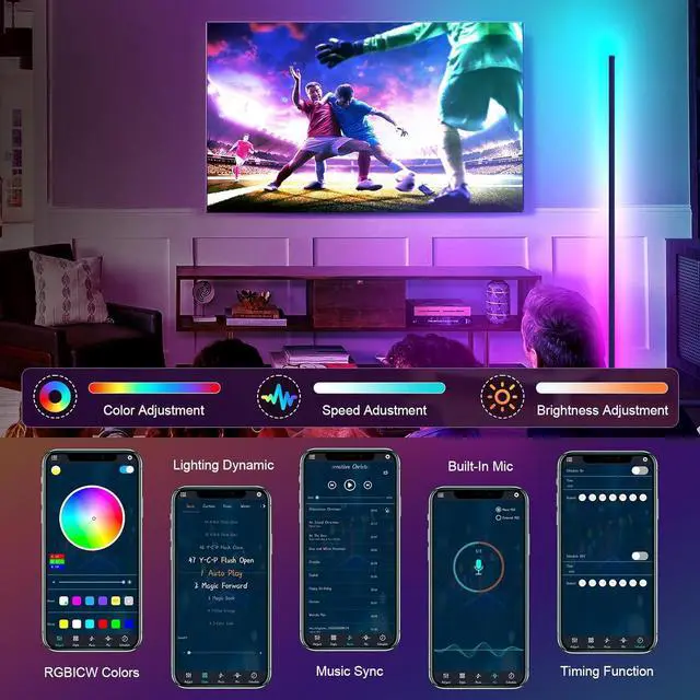 Alt view image 4 of 7 - Corner Lamp, Led Floor Lamp, RGB Ambient Lighting, Smart Modern Floor Lamp with Remote, Color Changing Dimmable Corner Light with Music Sync, Mood Lighting for Bedroom, Living Room Gaming Room