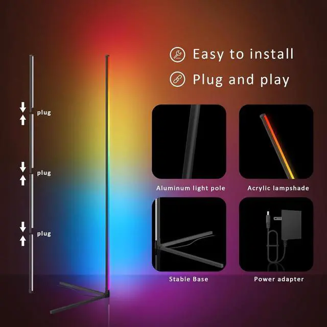 Alt view image 5 of 7 - Corner Lamp, Led Floor Lamp, RGB Ambient Lighting, Smart Modern Floor Lamp with Remote, Color Changing Dimmable Corner Light with Music Sync, Mood Lighting for Bedroom, Living Room Gaming Room