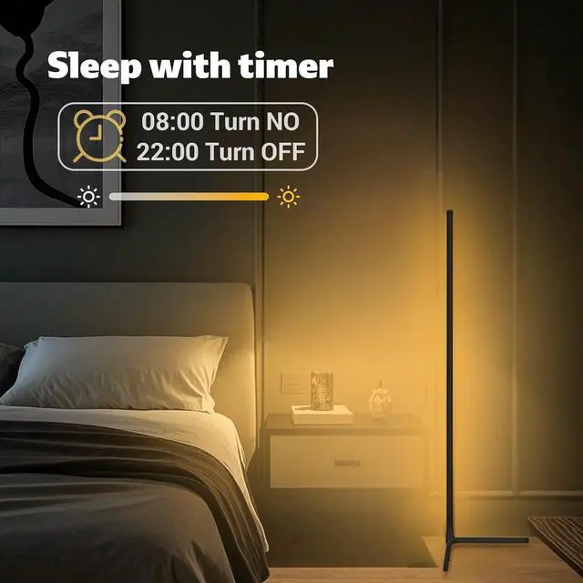 Alt view image 7 of 7 - Corner Lamp, Led Floor Lamp, RGB Ambient Lighting, Smart Modern Floor Lamp with Remote, Color Changing Dimmable Corner Light with Music Sync, Mood Lighting for Bedroom, Living Room Gaming Room