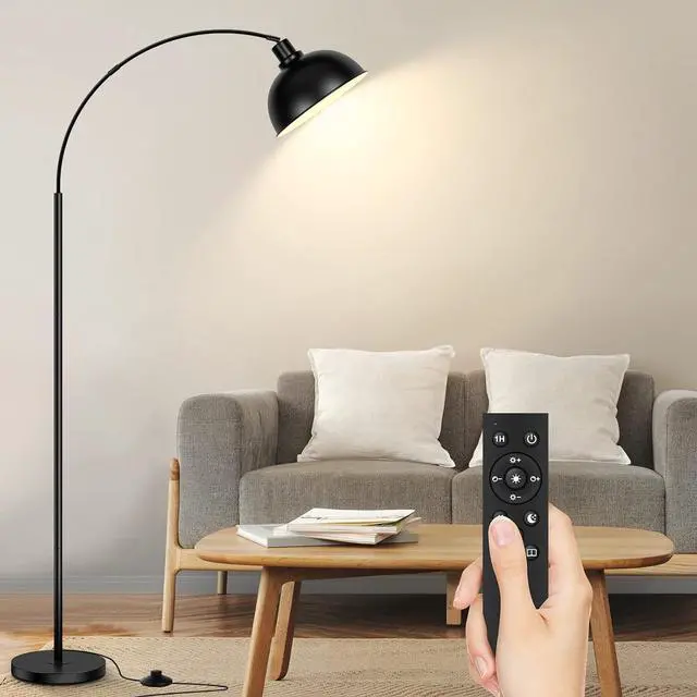 Main image of Arc Floor Lamps for Living Room, Modern Tall Standing Lamp Remote Control,Stepless Dimmable Black Floor Lamp with Hanging Dome Shade, Over Couch Arched Reading Lamp for Bedroom (Bulb Included)