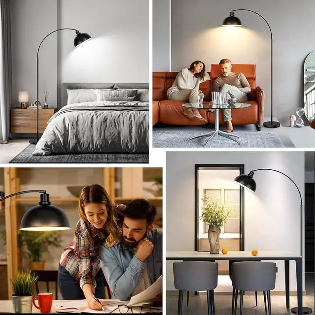 Alt view image 7 of 7 - Arc Floor Lamps for Living Room, Modern Tall Standing Lamp Remote Control,Stepless Dimmable Black Floor Lamp with Hanging Dome Shade, Over Couch Arched Reading Lamp for Bedroom (Bulb Included)