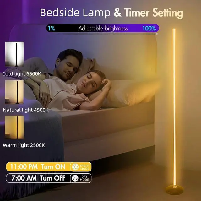Alt view image 6 of 7 - RGB Corner Floor Lamp - Smart RGB LED Corner Lamp with APP Remote 16 Million RGBW Color Changing Light 300+ Scene, Music Sync Lights & Timer Floor Lamps for Living Room Bedroom Game Room