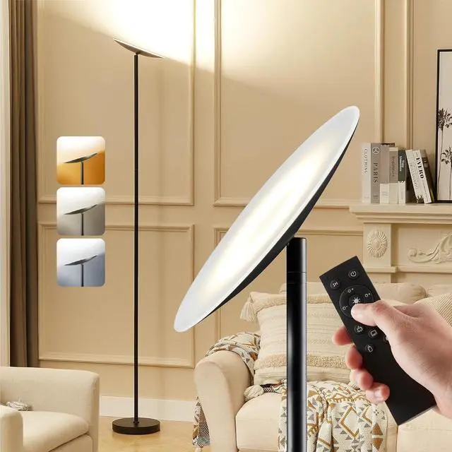 Main image of Skylight LED Floor Lamp, 3200LM, 71" Modern Torchiere in Zen Black, Stepless Dimming, Remote & Touch Control, Bright Light for Living Room or Bedroom, Weighted Base
