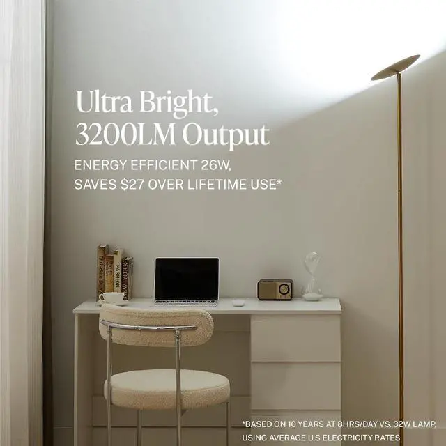 Alt view image 3 of 7 - Skylight LED Floor Lamp, 3200LM, 71" Modern Torchiere in Zen Black, Stepless Dimming, Remote & Touch Control, Bright Light for Living Room or Bedroom, Weighted Base