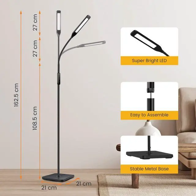 Alt view image 4 of 6 - LASTAR LED Floor Lamp, Reading Lamp with 3000K-6000K & 4 Brightness Levels, Dimmable Standing Lamps for Living Room, Office with Flexible Gooseneck,Timer & Memory Function
