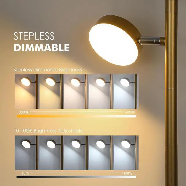 Alt view image 4 of 7 - Gold Floor Lamp for Living Room with Remote Modern Tall Standing Lamp Dimmable LED Brass Tree Floor Lamps with 3 Adjustable Heads Touch Control 4 Color Temperatures for Bedroom Office Reading