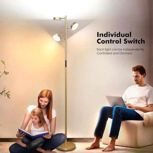 Alt view image 6 of 7 - Gold Floor Lamp for Living Room with Remote Modern Tall Standing Lamp Dimmable LED Brass Tree Floor Lamps with 3 Adjustable Heads Touch Control 4 Color Temperatures for Bedroom Office Reading