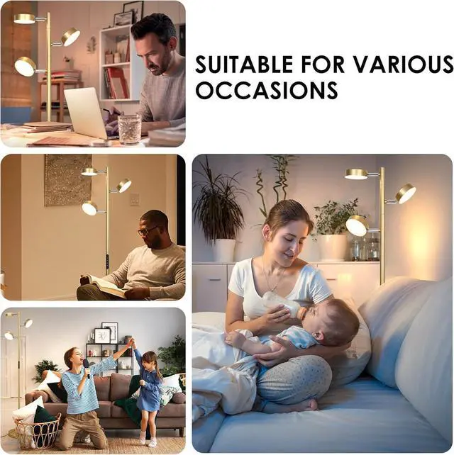 Alt view image 7 of 7 - Gold Floor Lamp for Living Room with Remote Modern Tall Standing Lamp Dimmable LED Brass Tree Floor Lamps with 3 Adjustable Heads Touch Control 4 Color Temperatures for Bedroom Office Reading