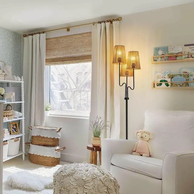 Alt view image 3 of 7 - Boho Floor Lamp, 68in. Rattan Floor Lamps with Rattan Shade,3 Light Tree Standing Lamp for Bedroom,Nursery,E26 Socket, Living Room Floor Lamp for Rustic,Coastal, Beach or Bohemian Decor (Black)