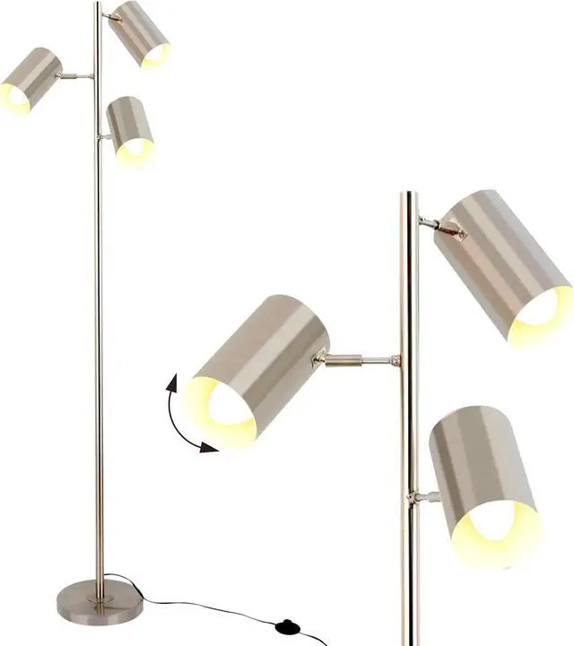 Main image of Tree Floor Lamp with 3 Light Bulbs,Nickel Standing Tall Pole Lamp with 3 Adjustable Rotating Lights,Farmhouse Floor Lamp for Living Room Bedroom Office,Vintage Standing Lamp 9W E26 LED Bulbs Included.