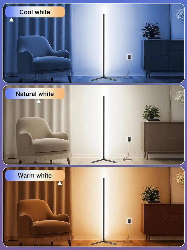 Alt view image 4 of 6 - Corner Floor Lamp, Modern LED Corner Lamp with AC Adapter & APP & Remote Control, 16 Million Colors, 68+ Scene Modes, Music Sync, Ambient Lighting for Living Room, Bedroom, and Gaming Room