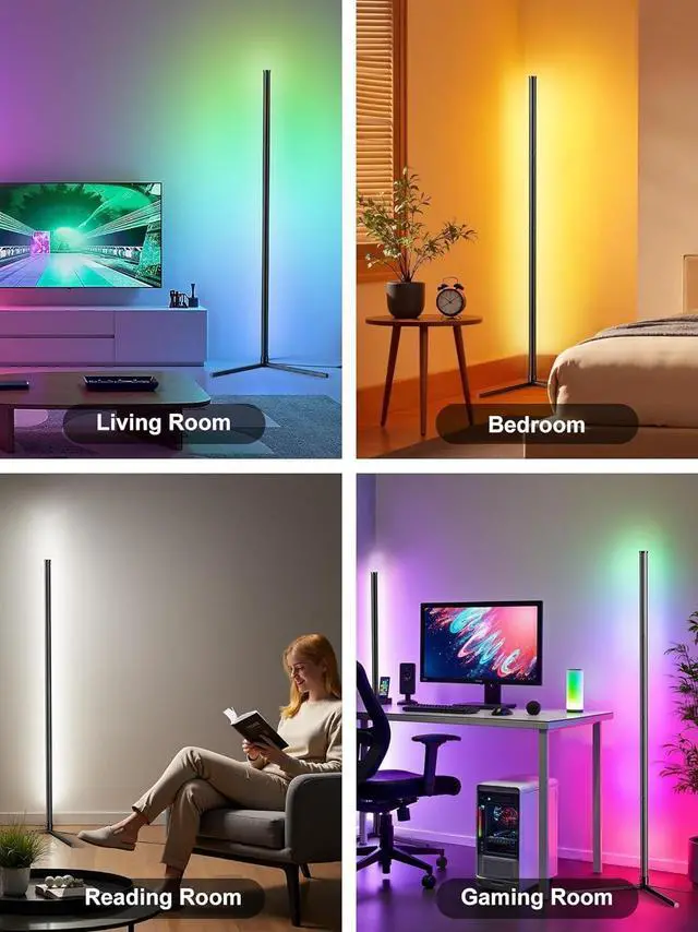 Alt view image 6 of 6 - Corner Floor Lamp, Modern LED Corner Lamp with AC Adapter & APP & Remote Control, 16 Million Colors, 68+ Scene Modes, Music Sync, Ambient Lighting for Living Room, Bedroom, and Gaming Room