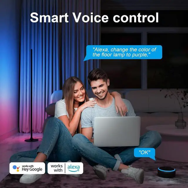 Alt view image 5 of 6 - Corner Floor Lamp 2-Pack with Alexa, Smart Modern Floor Lamp with Music Sync 16 Million Colors & 68+ Scene with APP and Remote Control, for Bedroom Living Room