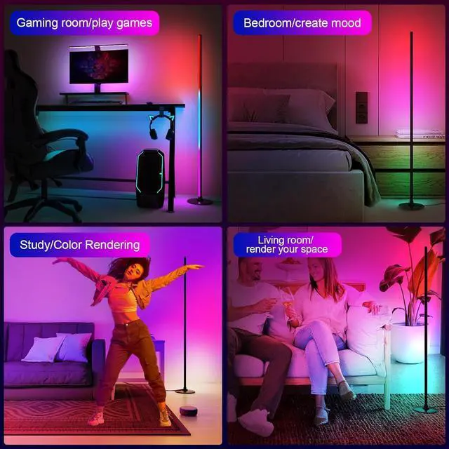 Alt view image 6 of 6 - Corner Floor Lamp 2-Pack with Alexa, Smart Modern Floor Lamp with Music Sync 16 Million Colors & 68+ Scene with APP and Remote Control, for Bedroom Living Room
