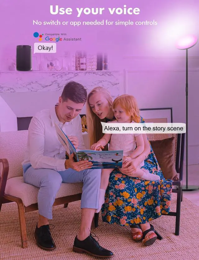 Alt view image 2 of 7 - YHW Smart RGB LED Floor Lamp Works with Alexa Google Home, WiFi Remote Modern Tall Standing Light, Super Bright 2000LM Color Changing & Dimmable Sky Torchiere for Living Room, Bedroom (Black)