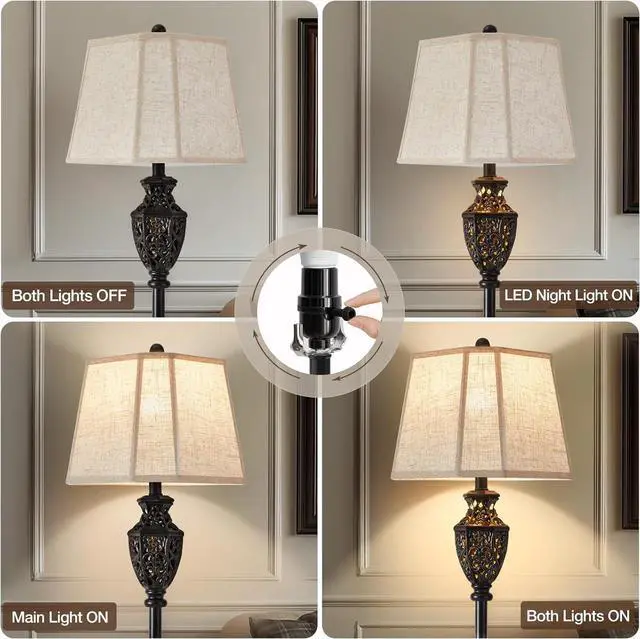 Alt view image 3 of 7 - Luvkczc Vintage Black Floor Lamp - Hand-Painted Gold Resin with 6-Sided Carved Hollow Nightlight, Traditional Standing Lamp for Living Room, Bedroom, Study (Bulb Included)