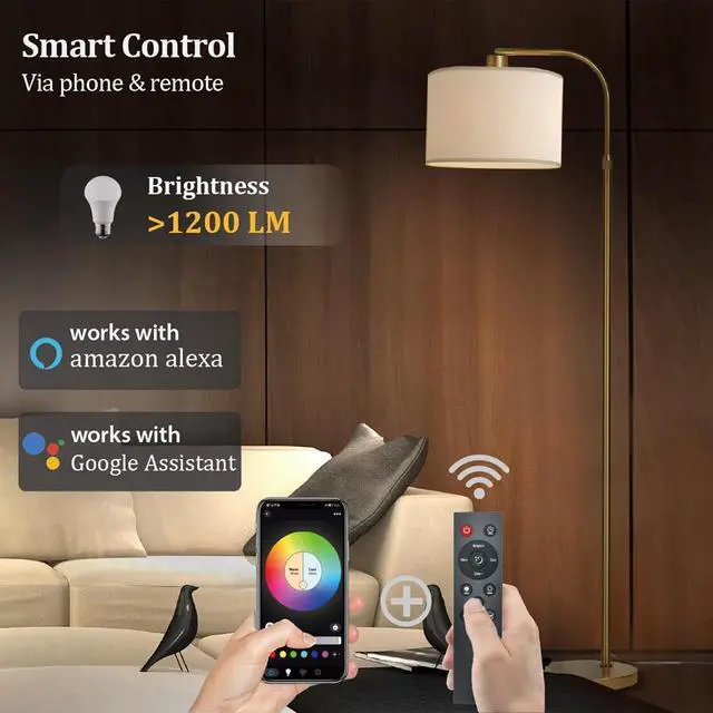 Alt view image 2 of 7 - Gold Floor Lamp with Remote Control, 1200 Lumens Adjustable Height Dimmable Arc Floor Lamp for Living Room, Modern Gold Standing Lamp for Bedroom, Office, LED Smart Bulb Included