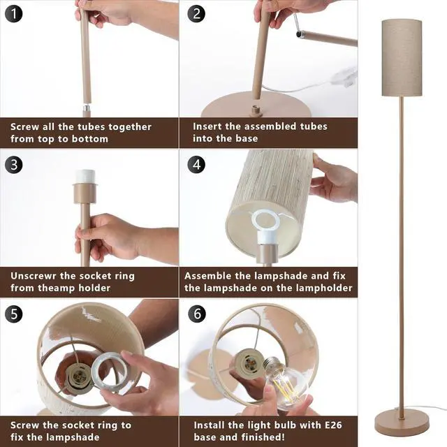 Alt view image 6 of 6 - Floor Lamps for Living Room Modern Tall Lamp for Bedroom Office Corner (Brown, 65'')