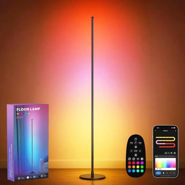 Main image of Corner Floor Lamp, Smart RGBICW LED Corner Lamp with App and Remote Control, 16 Million DIY Colors, Music Sync, Modern LED Floor Lamp for Living Rooms, Bedrooms, and Gaming Rooms