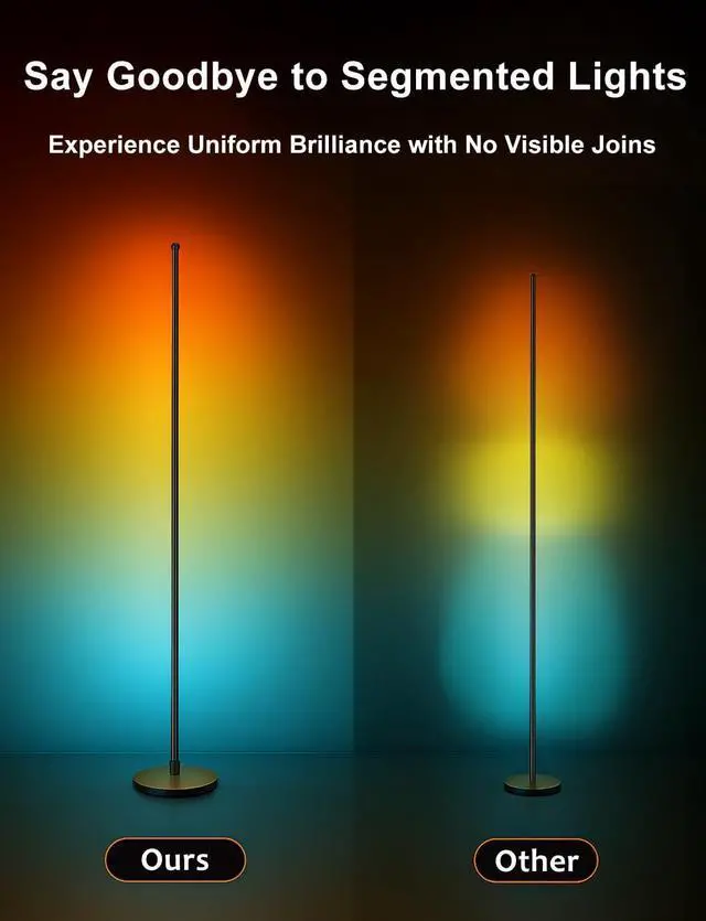 Alt view image 3 of 7 - Corner Floor Lamp, Smart RGBICW LED Corner Lamp with App and Remote Control, 16 Million DIY Colors, Music Sync, Modern LED Floor Lamp for Living Rooms, Bedrooms, and Gaming Rooms