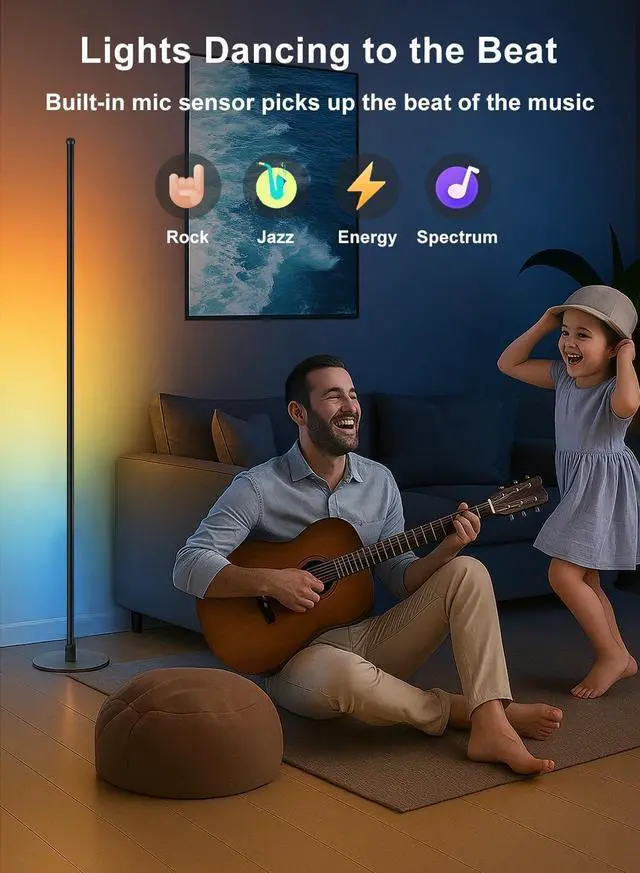 Alt view image 4 of 7 - Corner Floor Lamp, Smart RGBICW LED Corner Lamp with App and Remote Control, 16 Million DIY Colors, Music Sync, Modern LED Floor Lamp for Living Rooms, Bedrooms, and Gaming Rooms