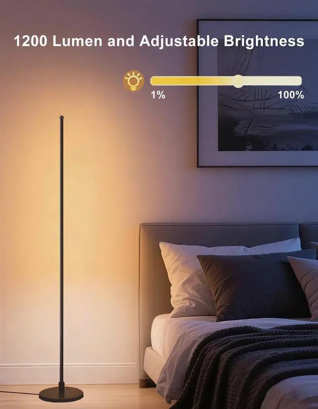 Alt view image 5 of 7 - Corner Floor Lamp, Smart RGBICW LED Corner Lamp with App and Remote Control, 16 Million DIY Colors, Music Sync, Modern LED Floor Lamp for Living Rooms, Bedrooms, and Gaming Rooms