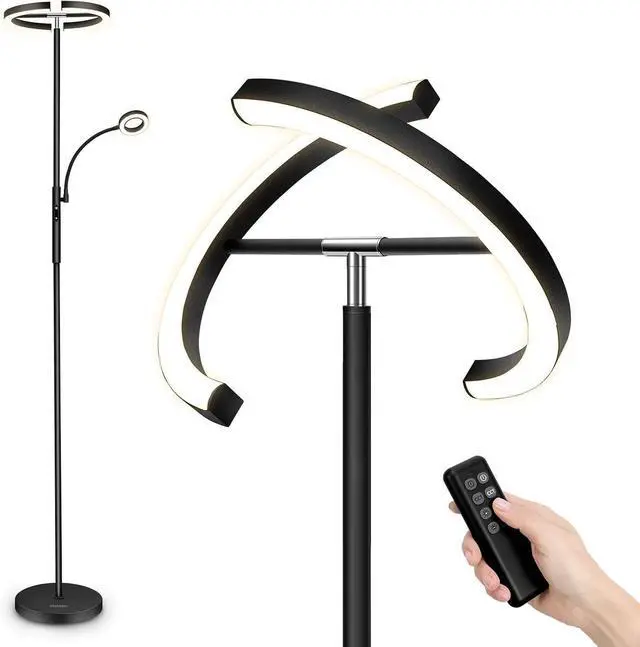 Main image of FIMEI Split Floor Lamp Modern LED Rotatable Floor Lamp with Reading Light, Eye-Protection Reading Standing Lamp with Stepless Dimming and 3000K-6000K Color, Separately Rotatable Design, Black