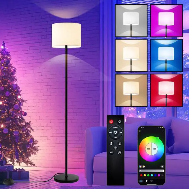 Main image of Smart Floor Lamp with APP & Remote Control - Dimmable RGB & White Light (3000K-6500K) for Living Room, Bedroom, Office - Modern Standing Lamp with 9W LED Bulb Included