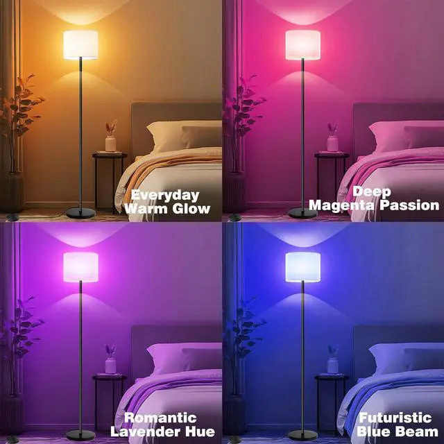 Alt view image 4 of 7 - Smart Floor Lamp with APP & Remote Control - Dimmable RGB & White Light (3000K-6500K) for Living Room, Bedroom, Office - Modern Standing Lamp with 9W LED Bulb Included