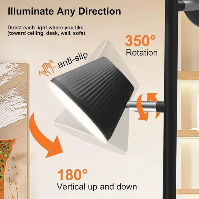 Alt view image 7 of 7 - 42W 4500 Lumens Super Bright LED Tree Floor Lamp for Living Rome with Remote & Touch Control, 4 Color Temperatures, Modern Stepless Dimmable 3 Rotatable Light Standing Floor Lamps for Bedroom, Black