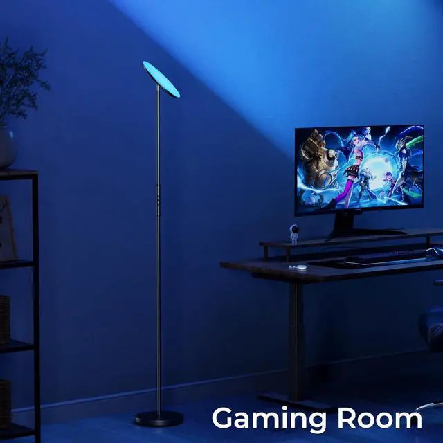 Alt view image 6 of 7 - Smart Floor Lamp, 2800LM RGBWW Standing Lamps for Living Room with Smart App & Voice Control, 69.3in Torchiere Floor Lamps Color Changing, 350°Rotating LED Tall Lamp for Bedroom Office Gaming Party