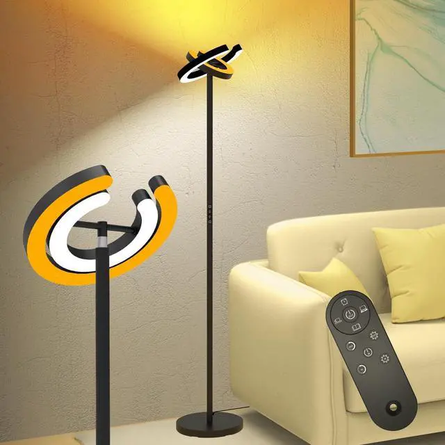 Main image of Floor Lamp for Living Room, 75.5 Inch Tall Standing Lamp for Bedroom with 2 312° Rotatable Ring Lights, 36W Bright Stepless Dimmable LED Floor Light with Remote Control for Office Dining Room