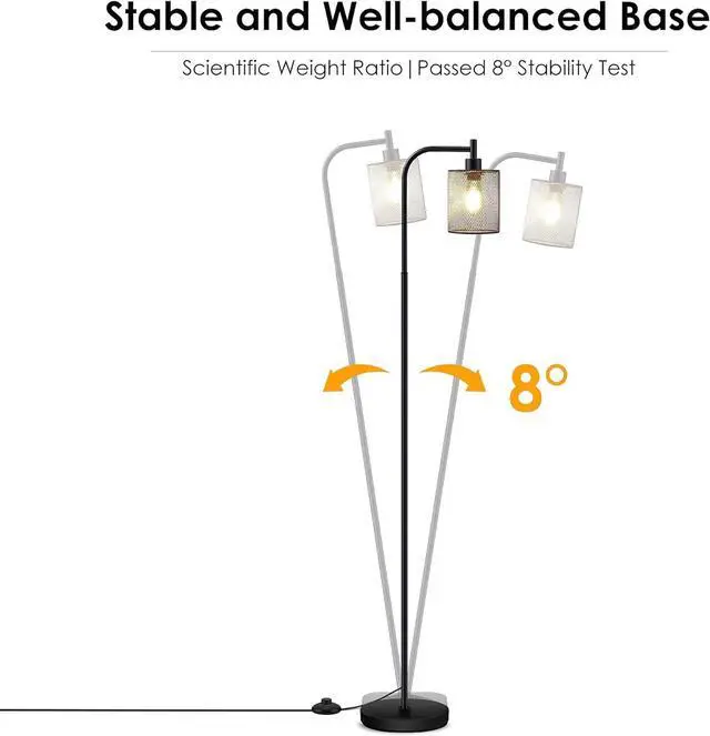 Alt view image 5 of 6 - BoostArea Industrial Floor Lamp, Standing Lamp with Hanging Iron Mesh Lamp Shade, 6W LED Bulb, Whole Metal Farmhouse Floor Lamp with Foot Switch, Rustic Floor Lamps for Living Room Bedroom, Black