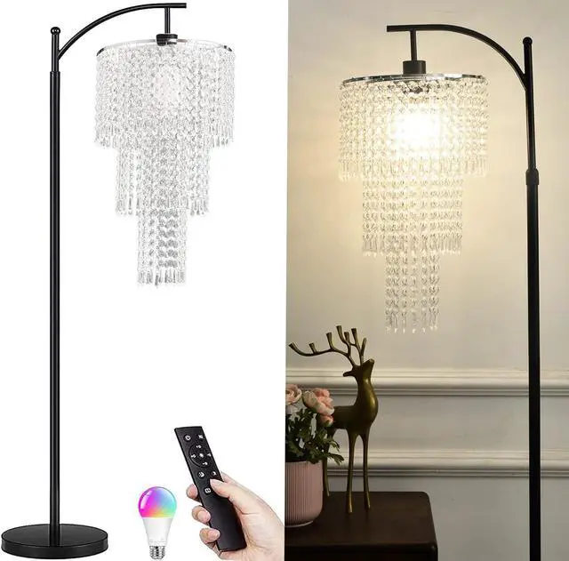 Main image of Arc Floor Lamp for Living Room Modern Floor Lamp with Remote Control,Dimmable Crystal Floor Lamps Black Standing Lamp with 10 Color Temperature Tall Chandelier Floor Lamps for Bedroom Corner