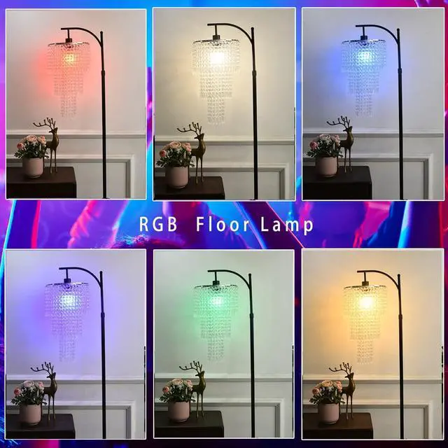 Alt view image 2 of 7 - Arc Floor Lamp for Living Room Modern Floor Lamp with Remote Control,Dimmable Crystal Floor Lamps Black Standing Lamp with 10 Color Temperature Tall Chandelier Floor Lamps for Bedroom Corner