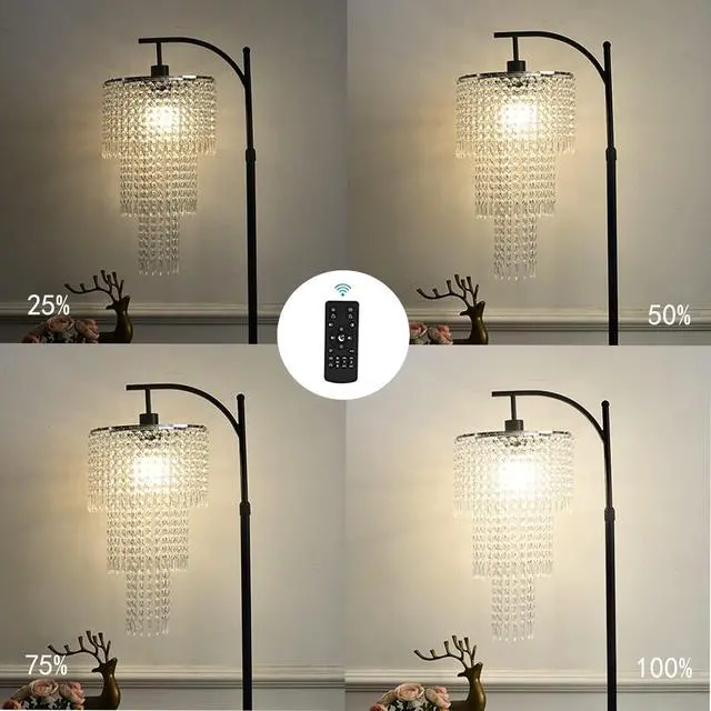 Alt view image 3 of 7 - Arc Floor Lamp for Living Room Modern Floor Lamp with Remote Control,Dimmable Crystal Floor Lamps Black Standing Lamp with 10 Color Temperature Tall Chandelier Floor Lamps for Bedroom Corner
