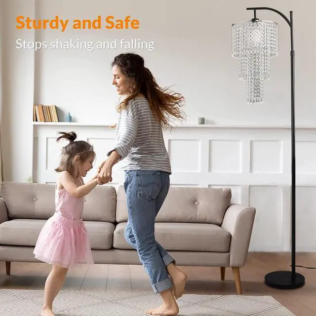 Alt view image 6 of 7 - Arc Floor Lamp for Living Room Modern Floor Lamp with Remote Control,Dimmable Crystal Floor Lamps Black Standing Lamp with 10 Color Temperature Tall Chandelier Floor Lamps for Bedroom Corner