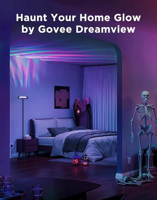 Alt view image 7 of 7 - Govee Uplighter Floor Lamp for Living Room, RGBIC Ripple Projector, Floor Lamp for Bedroom Works with Matter, 215 ft² Light Area, 1000lm LED Modern Corner Floor Light, Warm Cool White Standing Lamp