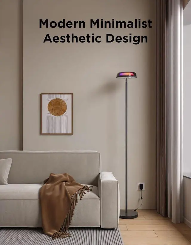 Alt view image 6 of 7 - Govee Uplighter Floor Lamp for Living Room, RGBIC Ripple Projector, Floor Lamp for Bedroom Works with Matter, 215 ft² Light Area, 1000lm LED Modern Corner Floor Light, Warm Cool White Standing Lamp