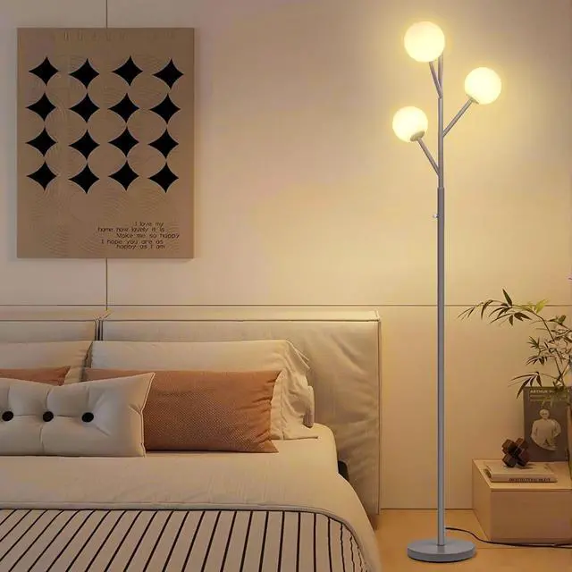 Alt view image 7 of 7 - Dimmable 3-Globe Mid Century Modern Floor Lamp, Bulbs Included,70in Tall Silver Standing Floor Lamp with Frosted Glass Shade for Living Room,Office Bedroom, Study Room, Hotel, (dimmer-Silver)