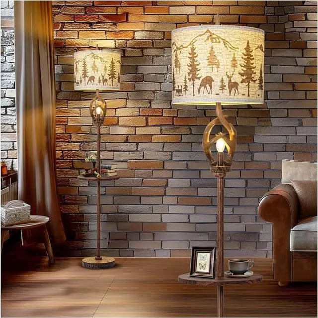 Main image of Vintage Deer Antlers Floor Lamps for Living Room with Night Light, Rustic Tall Lamp Decor for Bedroom with Metal Tray. Farmhouse Standing Lamp for Home Office Study Restaurant (Bulb Included)