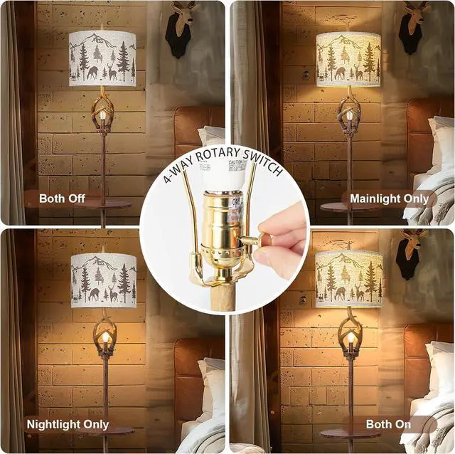 Alt view image 3 of 7 - Vintage Deer Antlers Floor Lamps for Living Room with Night Light, Rustic Tall Lamp Decor for Bedroom with Metal Tray. Farmhouse Standing Lamp for Home Office Study Restaurant (Bulb Included)