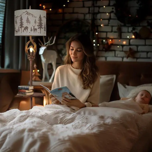 Alt view image 6 of 7 - Vintage Deer Antlers Floor Lamps for Living Room with Night Light, Rustic Tall Lamp Decor for Bedroom with Metal Tray. Farmhouse Standing Lamp for Home Office Study Restaurant (Bulb Included)