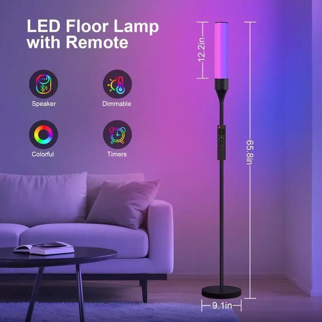 Alt view image 2 of 7 - LED Floor Lamp for Living Room, Smart Floor Lamp with Bluetooth Speaker and White Noises, 1600LM Bright Modern Standing Lamp with Music Sync, Remote Control, RGB Corner Lamp for Bedroom, Office