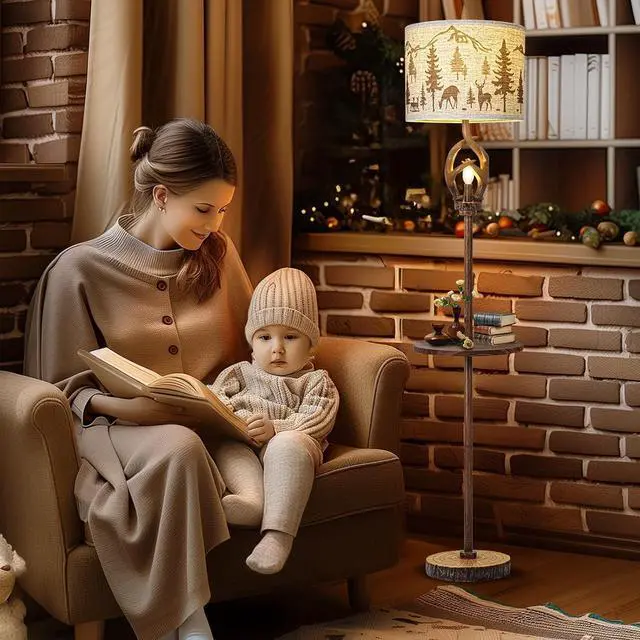 Alt view image 7 of 7 - Vintage Deer Antlers Floor Lamps for Living Room with Night Light, Rustic Tall Lamp Decor for Bedroom with Metal Tray. Farmhouse Standing Lamp for Home Office Study Restaurant (Bulb Included)